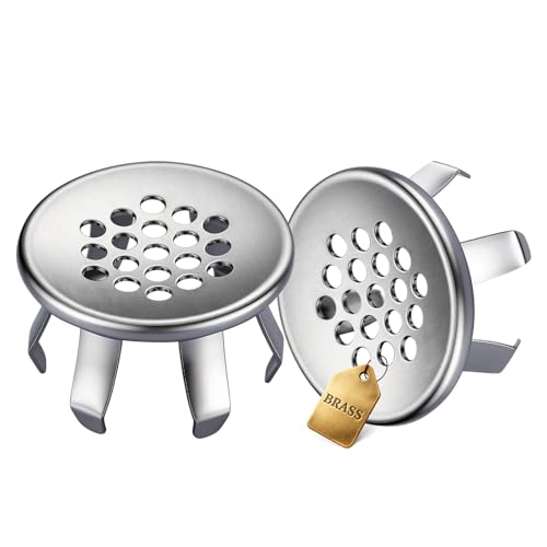 2Pcs Bathroom Sink Overflow Ring: Solid Brass Sink Overflow Cover Round Hole Insert in Caps Brushed Nickel Basin Trim Ring for Kitchen Home Vanity Sinks
