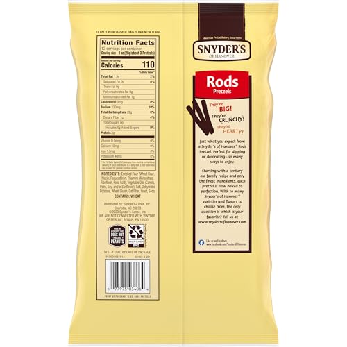 Image of Snyder's of Hanover, Pretzel Rods, 12 Oz Bag (Pack of 12)