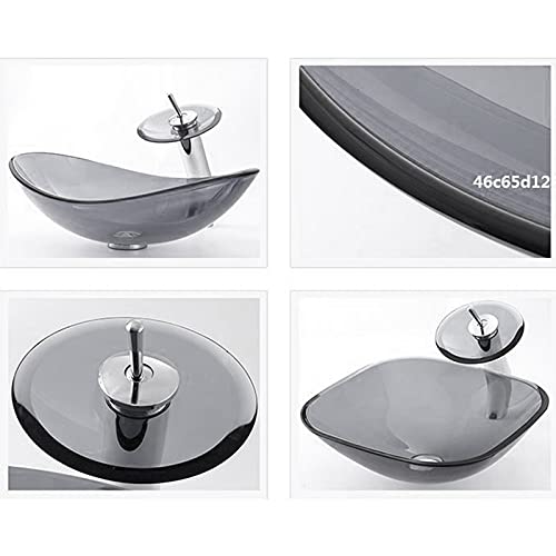 Lavabo de baño de cristal templado gris antical para instalar sobre encimera 8