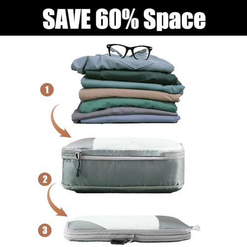 Compression Packing Cubes, 8 PCS Zhwidnerso Extensible Packing Organizer Bags for Suitcase Backpack Travel Luggage, Lightweight Travel Essentials Bag Organiser Clothes Shoes Storage Bags (Gray, 8 pcs) - Image 4