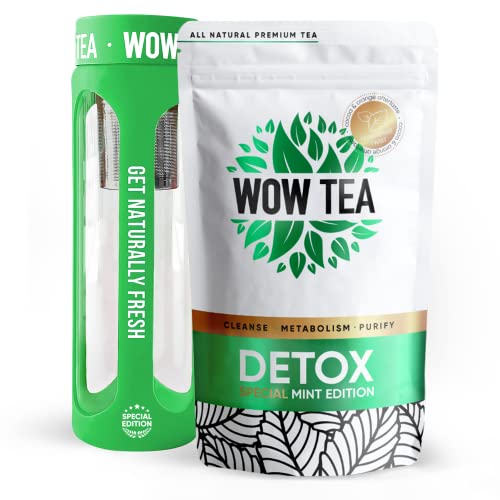 WOW TEA: Menta Detox con Botella Ecológica Verde, 150g, Hecho en UE
