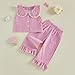 Thorn Tree Girls Summer Outfits Ruffle Sleeve Button Up Dress Tops Plaid Linen Pants Spring Toddler Girl Clothes (Pink A, 18-24 Months)