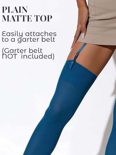 Image of Mila Marutti Thigh High Stockings for Women | Garter Belt Stockings Semi Opaque 40D | Colored Suspender Stockings Pantyhose
