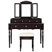 VASAGLE Vanity Set, Tri-Folding Necklace Hooked Mirror, 7 Drawers, 6 Organizers Makeup Dressing Table with Cushioned Stool Easy Assembly, for Women Girls Dark Espresso
