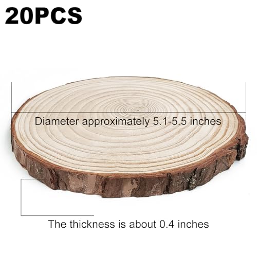 20Pcs Large Unfinished Wood Slices for Centerpieces,5.1-5.5 Inches Wood Centerpieces for Tables,DIY Round Wooden Discs with Tree Bark for Holiday Ornaments,Rustic Wedding (5.1-5.5in) by YOIYINI - Image 2