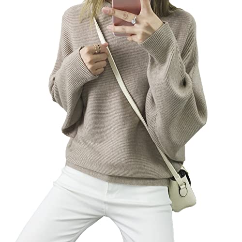 Image of Blostirno Women's Boat Neck Batwing Sleeves Dolman Ribbed Knitted Sweaters Pullovers Tops