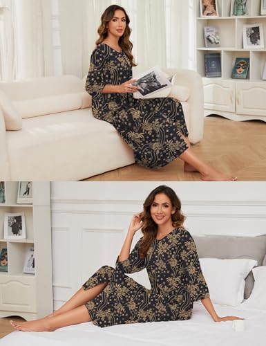 Image of Bloggerlove Zipper Front Robes for Women House Coat Half Sleeve Loungewear Long Nightgown with Pockets S-3XL