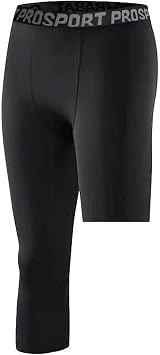 Mens Compression Pants, One Leg 3/4 Athletic Sports Leggings Running Tights, 1 or 2 Pack Basketball Base Layer Bottoms