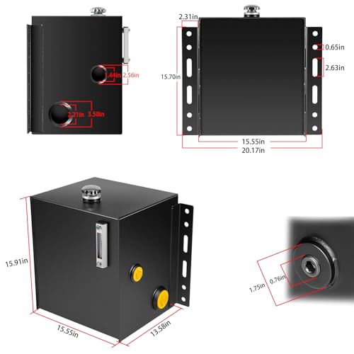 Image of 15-Gallon Hydraulic Fluid Reservoir Tank with Built-in Temp Gauge & Sight Gauge, Breather Strainer Fill Cap, Side Vertical Mount, 14 Gauge Steel, 20-1 /4 inch x 13-5 /8 inch x 17-1 /2 inch Size