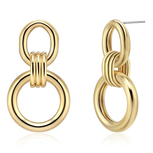 LecAit Gold Statement Geometric Earrings for Women Chunky Gold Knot Link...