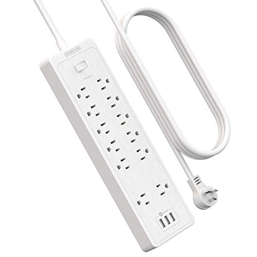 Extension Cord 15 ft, 6 Outlets Outlet, Heavy Duty Long Power Strip Flat Plug, 1875W Flat Plug, Widely Spaced Outlet, Wall Mount for TV Dorm Office Home Theater, White 15 FT-6 Outlets White