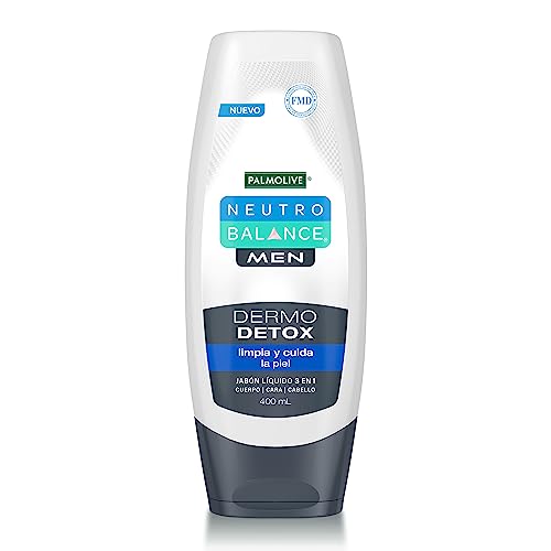 Palmolive Jabón Líquido Neutro Balance Dermo Detox 400 ml. 3 en 1 para Cuerpo, Cara y Cabello. Limpia y Cuida la Piel con Fragancia Masculina. Mantén el...