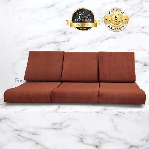 Image of Wooden Sofa Cushion Full Set of 10 for 5 Seater, 55 Density PU Foam, & Fully Customizable-Cushion for Wooden Sofa with Washable Fabric and Inner Fabric 3+1+1 (Winsor tan)
