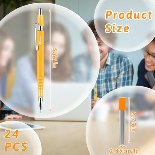 Image of Outus 8 Pcs 0.9mm Yellow Metal Mechanical Pencil, Back to School Gift Automatic Drafting Pencil with Lead Refills for Student, Sketching, Engineer Woodwork Drawing, Architect, Exam Week, Study, Office