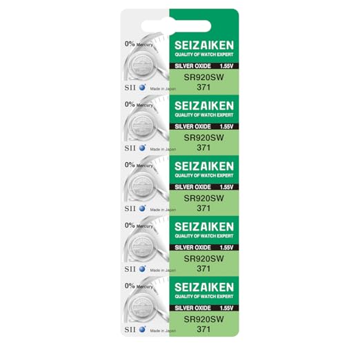 Image of 371 SR920SW 1.55V 0% Hg Silver Oxide Watch Battery (5 Batteries) Made in Japan by Seiko