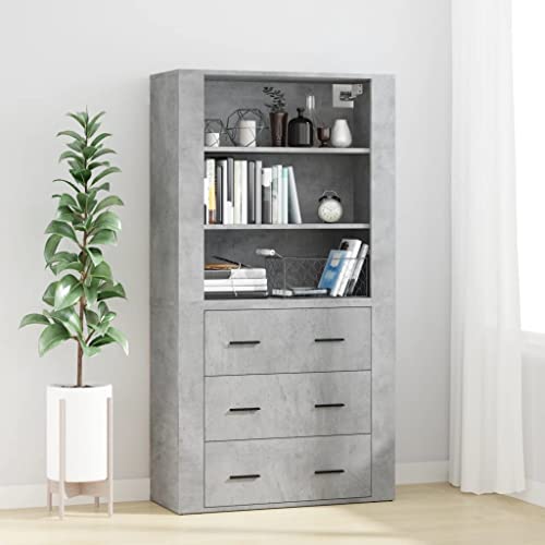LLEZKBR Armarios y almacenamiento-bufés y aparadores-Highboard de hormigón gris madera de ingeniería