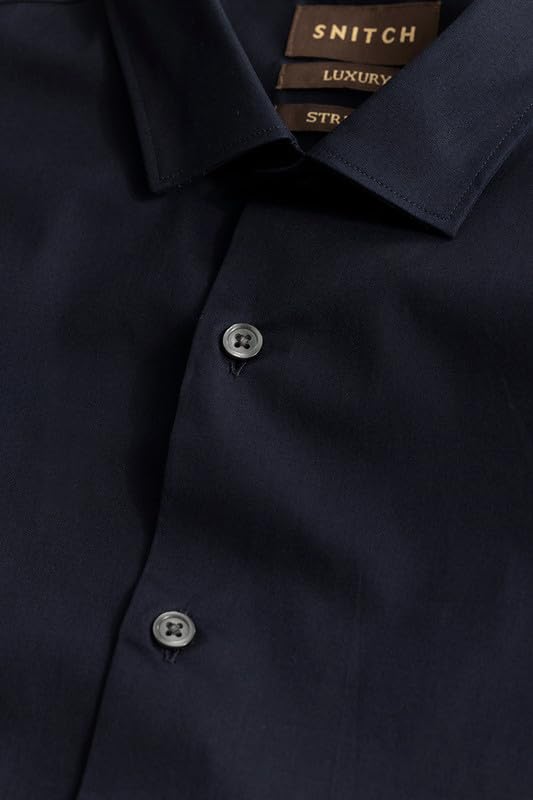 Image of SNITCH Men's Plain Shirts | Formal Wear Streetwear Style | Cotton Spread Full Sleeve Slim Fit Navy