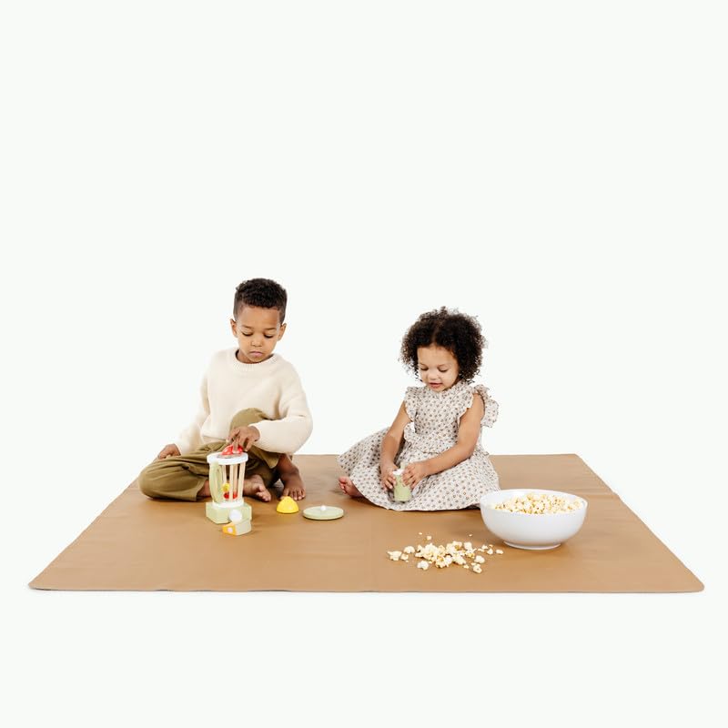 Gathre Large Baby Splat Mat for Under High Chair, Wipeable & Water Resistant Leather, Foldable, Anti-Slip, Activity Mat for Mealtime & Playtime Messes - Camel