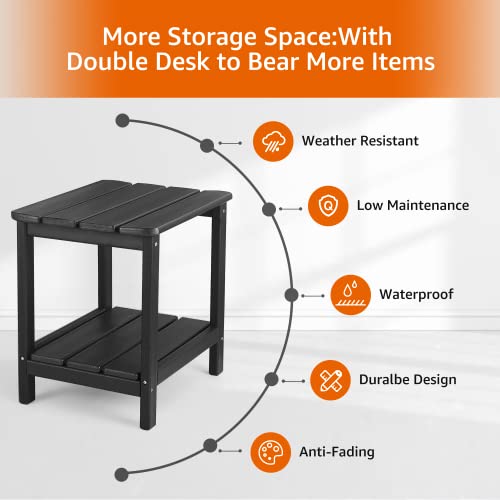 Bacswihom Outdoor Side Tables, Poly Lumber Adirondack Side Table Weather Resistant, 2-Tier Patio End Tables Waterproof & Easy Maintenance For Outside, Garden, Lawn, Pool (Black) #TOP3