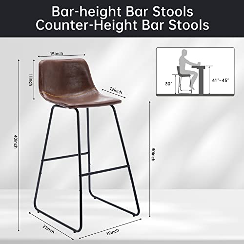 Urban Armless Bar Chairs, Modern Industrial Faux Leather Dining Chairs Set Of 2,Barstools With Backs Quilting Tall Stool For Kitchen Counter,Home And Restaurants Indoor Outdoor,30",Red Brown #TOP2
