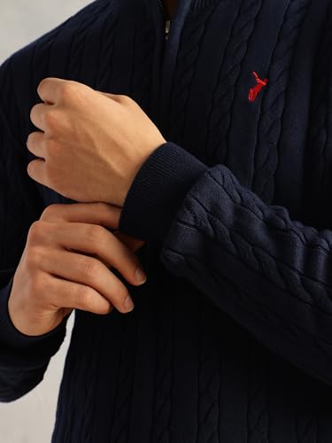 Image of Thomas Scott Men's | Regular Fit | Long Sleeves | Mock Collar | 100% Cotton | Dry Clean | Cable Knit | Knitted | Pullover Sweater