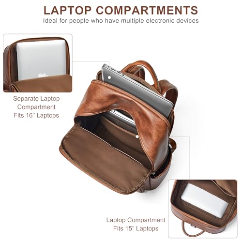 Shrrie Laptop Backpack for Women 16 Inch,Vegan Leather Travel Backpack Purse Work Business Computer Backpacks Teacher Nurse College Laptop Bookbag Casual Daypack,Two-toned Brown4
