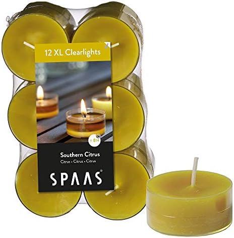 Spaas 12 Maxi Scented Tealights in Transparent Clear Cup, 8 Hours, Spiritual Jasmine, White