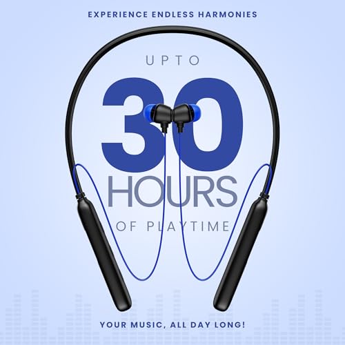 Image of OOGE Tune 8 Neckband Bluetooth Headphones, 30H Playtime, Hi-Fi Bass, Magnetic Eartips, IPX4 Sweat Resistant, Type-C Fast Charging, Sound Pulse Mic (Azure Blue)