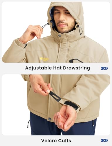 Image of TBMPOY Men's Winter Jackets Skiing Waterproof Snow Thick Fleece Lined Hooded Utility Cold Weather Warm Outdoor Ice Work