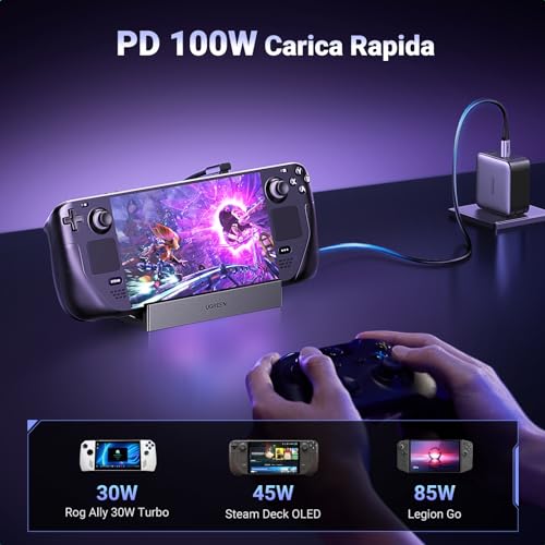 Hub USB C HDMI 4K 60Hz Dock Steam Deck ROG Ally Adattatore Type C 3.2 10Gbps Ethernet Gigabit PD 100W Ricarica Lettore di Schede SD TF Docking Station con Supporto Regolabile - Hub USB - Immagine 5