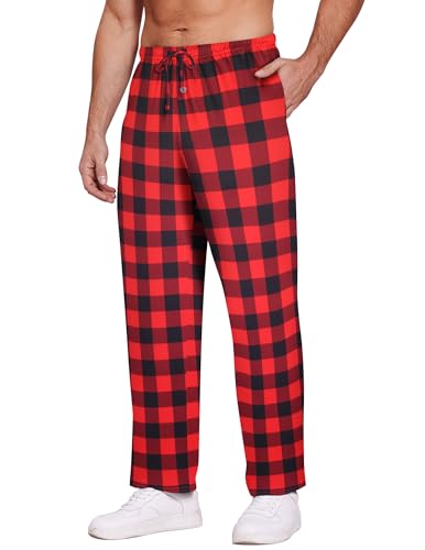 Ekouaer - Ekouaer Men's Pajama Pants Plaid Pj Lounge Pants Soft PJ Bottoms with Pockets & Drawstring Red and Black Plaid L
