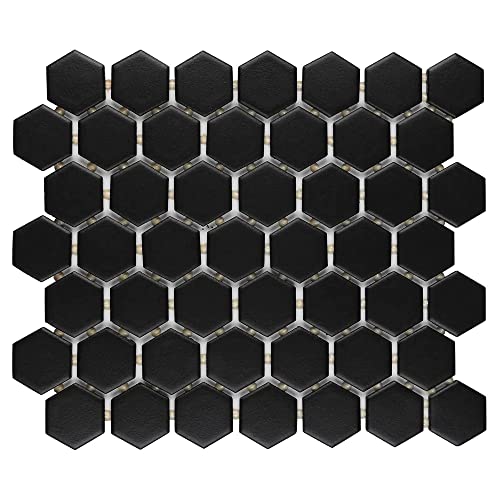 1.5" Black Matte Hexagon Wall Floor Tile (10 Sheets)