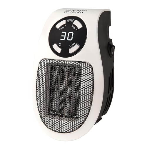 Russell Hobbs RHPH2001 Heater with Ceramic Plug-in Heater, 500 W, Adjustable Thermostat, 12-Hour Timer and LED Display, 2 Fan Speeds, White