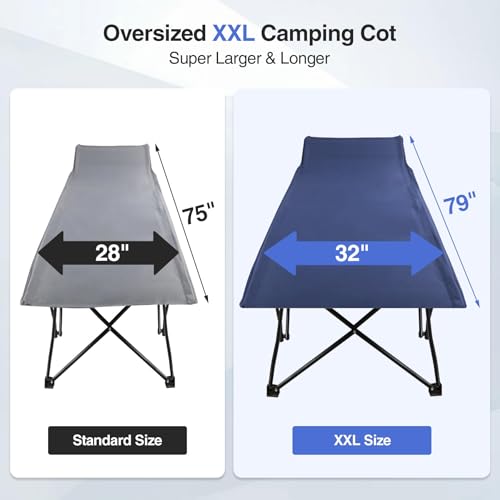 Image of REDCAMP Oversized Heavy Duty Camping cots for Adults 500lbs, Extra Wide Tall Portable Sleeping Cots, XL Cots for Outdoor or Indoor Office, Blue