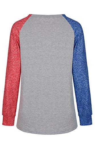 Vekline VK-WZWW08478GYS 4Th Of July Blouse Women American Flag Star Print Sweatshirts Long Sleeve Crewneck Shirts Raglan Tops thumb #3