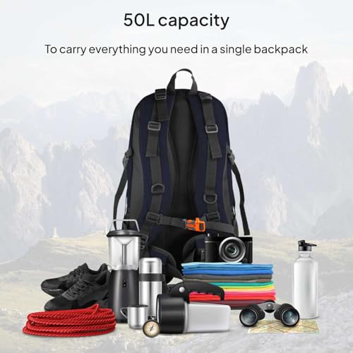 Ociodual Zaino Da Trekking, 50 Litri, Impermeabile E Leggero, Blu Scuro, Tasche Multiple, Ideale Per Viaggi, Montagna, Campeggio, Outdoor, Ultraleggero, Per Donna E Uomo - 4