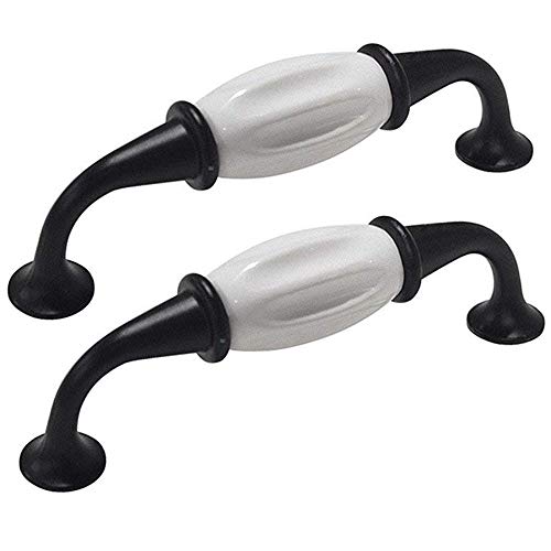 Fbshop (TM) en céramique et en alliage de zinc Cabinet Poignées de tiroir de cuisine Blanc Noir Armoire Armoire de boutons de porte à partir, 2pcs, Hole distance:96mm Cover