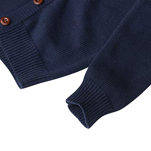 Gleaming Grain Toddler Kids Knit Cardigan Sweaters Baby Boys Girls 100% Cotton Solid Color Basic Sweater Dark Blue 2T #TOP4