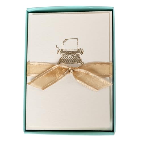 Image of Graphique Typewriter Cards, Pack of 10 Cards with Envelopes, All Occasion Greetings, Blank Inside, Gold Foil Embossing, La Petite Press Collection Boxed Set, 3.25 inch x 4.75 inch