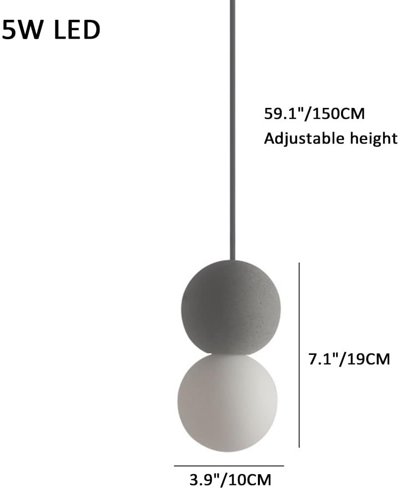 Simplicity Double Sphere Pendant Light Creative Cement Hanging Light for Cafe Over Sink Adjustable Cord Hanging Lamp for Kitchen Island Living Room Dinning Room Farmhouse (Color : Gray_Warm li