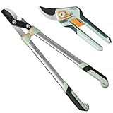 PrunePro Pruning Shears & Loppers for Branch Cutting Professional Bypass Hand Pruner Limb Cutter Sharp Stainless Steel Blade with Non-Stick Teflon Coating