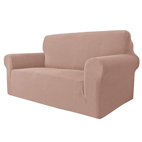 Maxijin Super Stretch Couch Cover For 2 Cushion Couch, 1-Piece Universal Love Seat Covers Jacquard Spandex Sofa Protector Dogs Pet Friendly Fitted Loveseat Slipcover (Loveseat, Maple Sugar) #TOP26