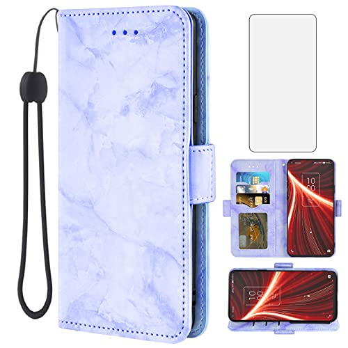 Coque TCL 10 5G UW Violette Asuwish avec Protection Écran Verre Trempé et Porte-Carte
