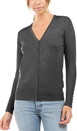 Cielo Women's Regular Solid Cardigan with Decorative Buttons Grey X-Large