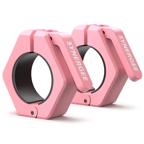 Synergee Pink Magnetic Barbell Collars – Locking 2" Olympic Size Weight Clamps - Quick Release Collar Clips – Bar Clamps Great for Crossfit Olympic Lifts and Strength Training