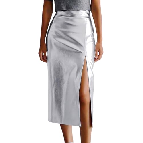 Jupe de bureau crayon noire taille haute longueur genou fendue pour femme