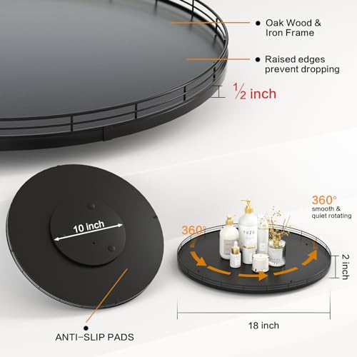 Image of Oroyutor 18 inch Oak Wooden Lazy Susan Turntable for Dining Table, Large Round Lazy Susans Organizer for Kitchen Countertop, Tabletop 360Rotating Tray for Spice Organization and Storage Black Home Decor