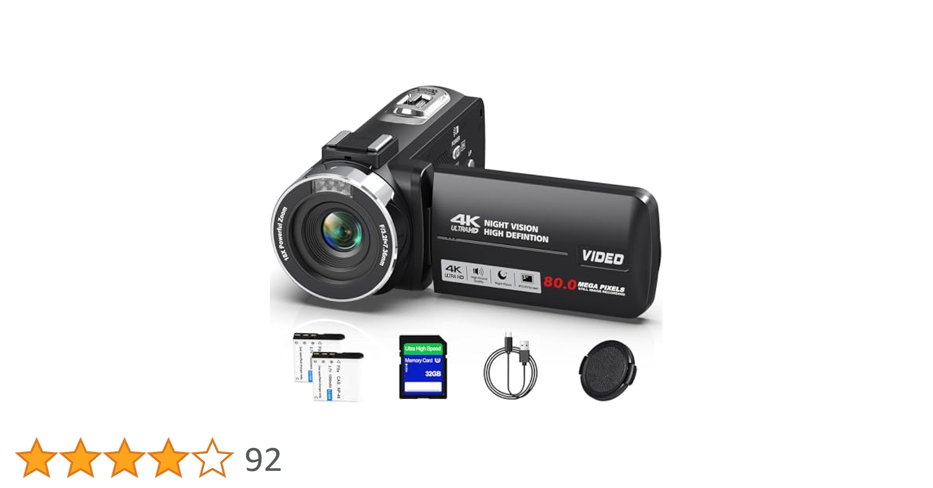 ビデオカメラ 4K8000万画素32GBSDカード付 1500mAh電池2個付 Amazon | ビデオカメラ 4K録画 8000万画素 YouTubeカメラ 3.0