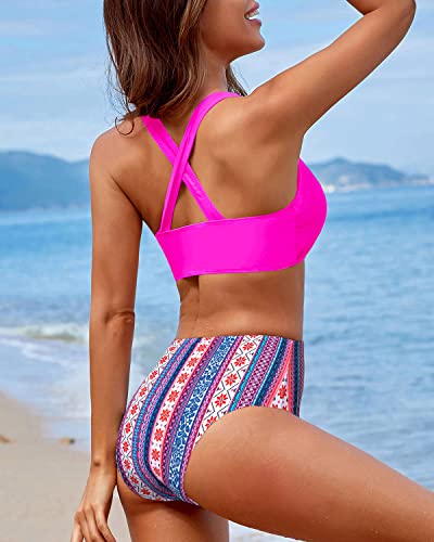 Holipick Women High Waisted Two Piece Bikini Sports Crop Top Swimsuit Scoop Neck Bathing Suit For Teen Girls With Bottom #TOP3