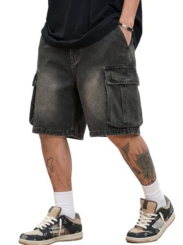 CAONAT - CAONAT Mens Baggy Y2K Jorts Heavyweight Streetwear Jean Shorts Loose Fit Wide Leg 9 Inch Cargo Shorts with 3D Pockets Black - Best Deal on Amazon